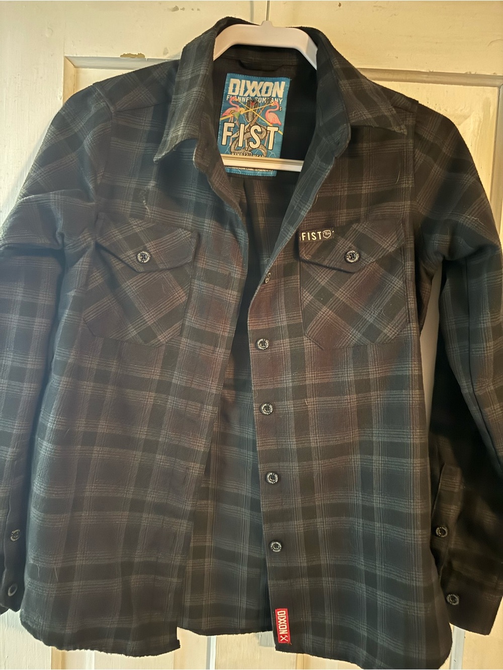 DIXXON Black and Gray Plaid Women's Button-Down Shirt: FIST